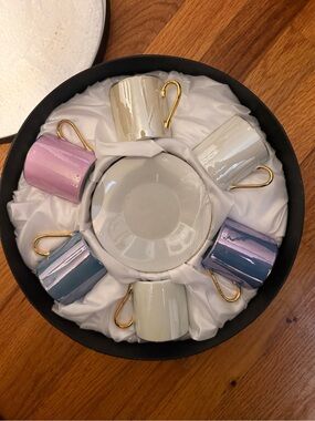 Godinger Pastel Espresso Cup Set with Gold Handles - Pink, Cream, Blue, Lavender